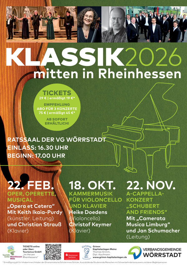 Bild vergr&ouml;&szlig;ern: Das Bild zeigt das Plakat der Konzertreihe KLASSIK mitten in Rheinhessen 2026.