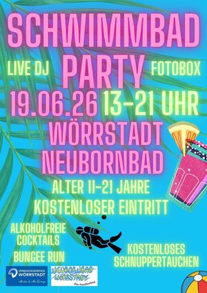 Bild vergr&ouml;&szlig;ern: Das Plakat wirbt f&uuml;r die Schwimmbadparty.