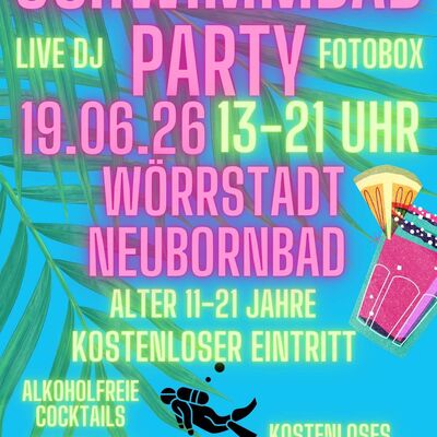 Das Plakat wirbt f&uuml;r die Schwimmbadparty. 