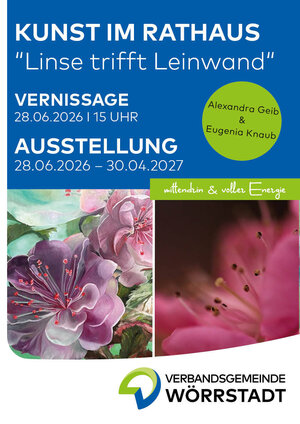Bild vergr&ouml;&szlig;ern: Das Bild zeigt das Ank&uuml;ndigungsplakat der Ausstellung KUNST IM RATHAUS "Linse trifft Leinwand".