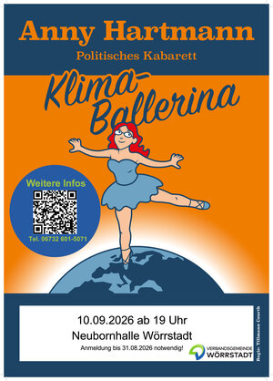 Bild vergr&ouml;&szlig;ern: Das Foto zeigt das Plakat f&uuml;r den Auftritt der Klimaballerina in W&ouml;rrstadt. Sie ist hier am 10. September zu Gast.