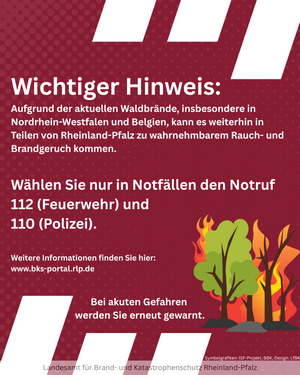Bild vergr&ouml;&szlig;ern: Das Bild zeigt einen Plakat. Es weist auf die Waldbr&auml;nde hin. Dadurch kann es nach Feuer riechen.