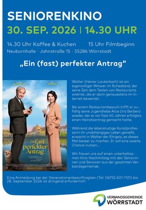 Bild vergr&ouml;&szlig;ern: Das Bild zeigt das Plakat zum Seniorenkino. Es findet am 30. September statt.