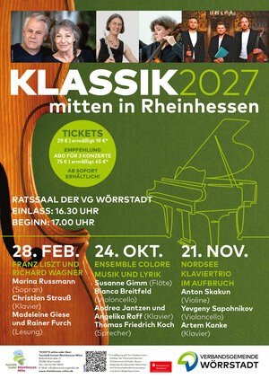 Bild vergr&ouml;&szlig;ern: Das Bild zeigt das Plakat der Konzertreihe KLASSIK mitten in Rheinhessen f&uuml;r das Jahr 2027.